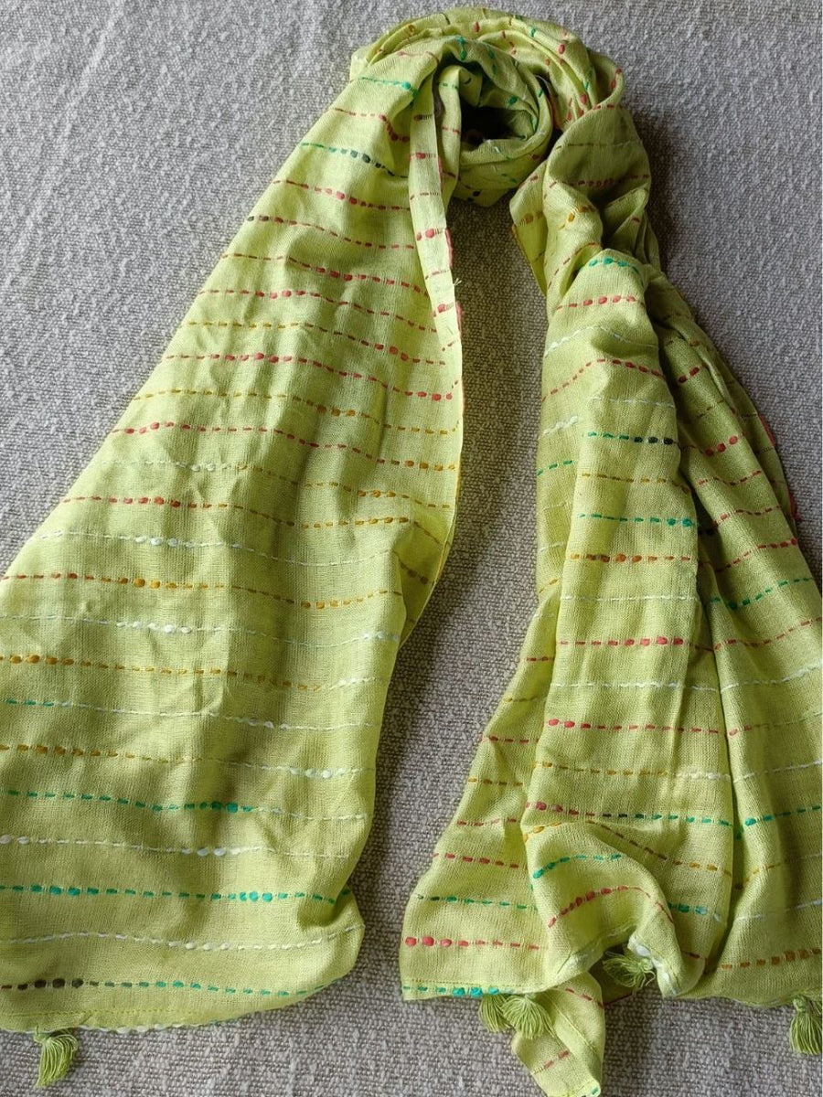 小物 tenderloin cotton stole Katha Woven Cotton Stole Scarf with Tassels – Dupatta Bazaar