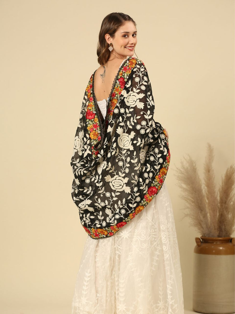 Diamond Embroidered Black Dupatta
