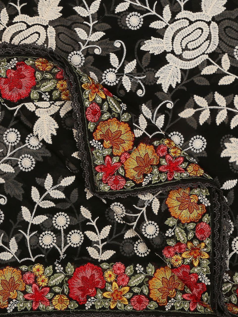 Soft Georgette with blue Detailed Floral Border dupatta main image 0