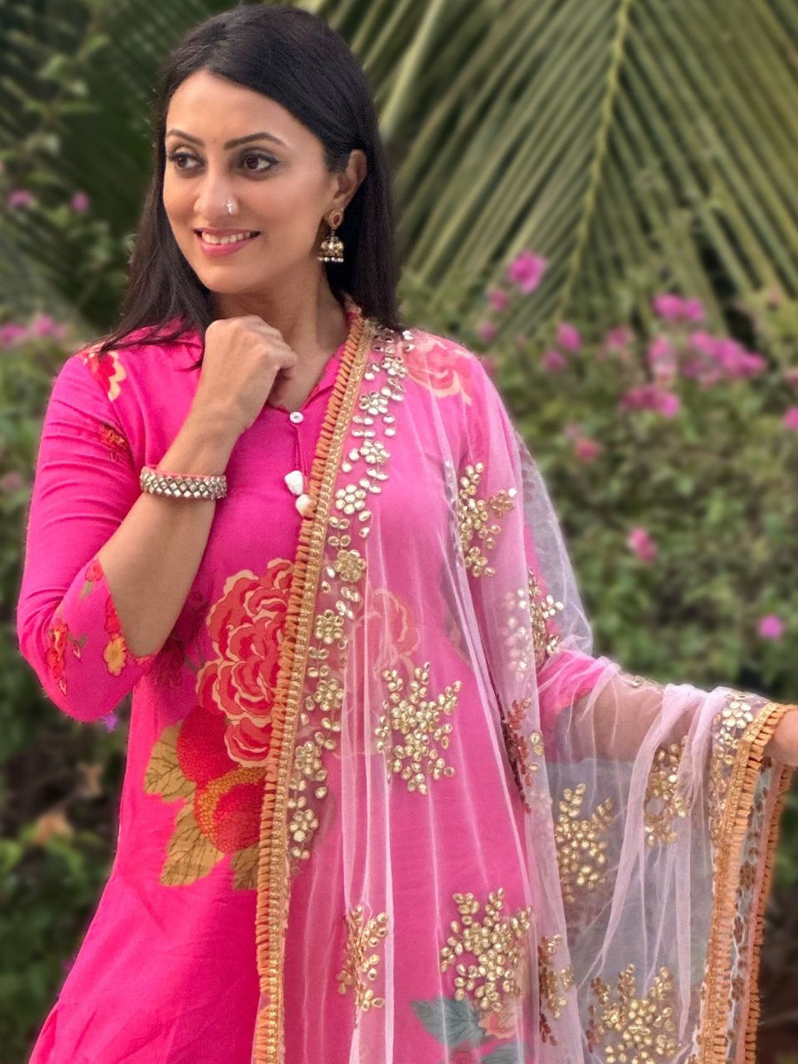 Red Gotta Patti Net Dupatta main image 0