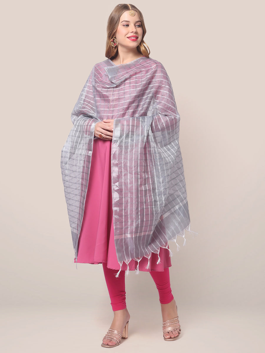 Grey Printed Silk Dupatta main image 1