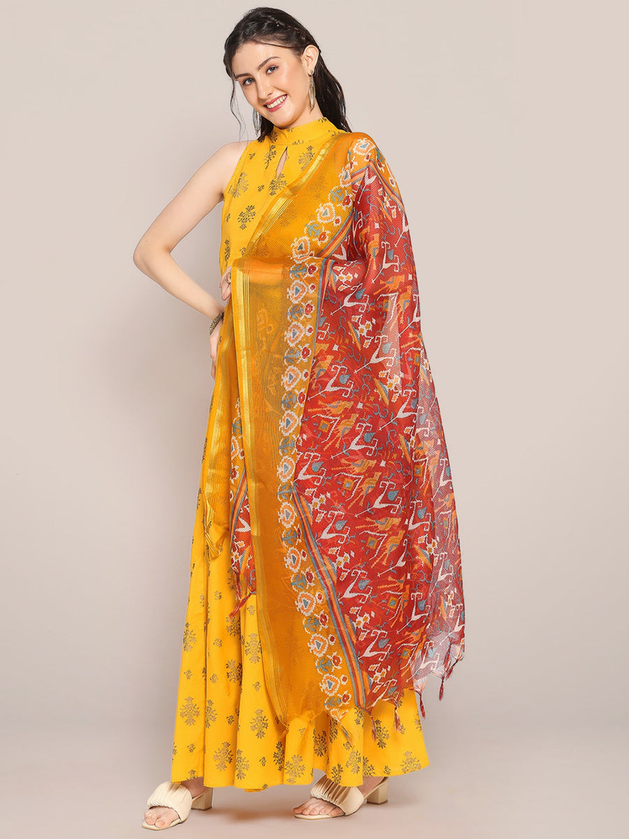 WHITE  FLORAL PRINTED KOTA DORIA DUPATTA main image 0