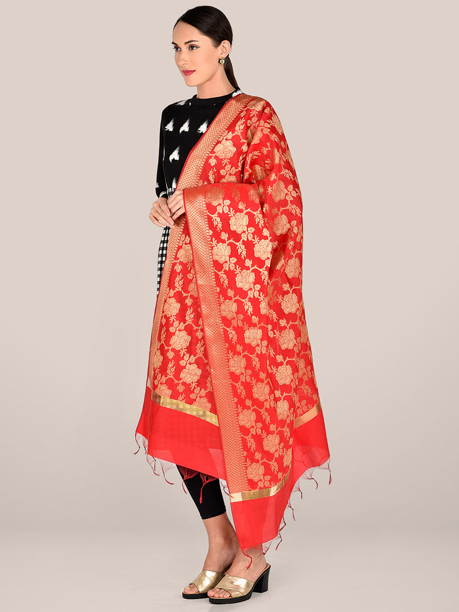 Sunyo Red Mulberry Silk Dupatta