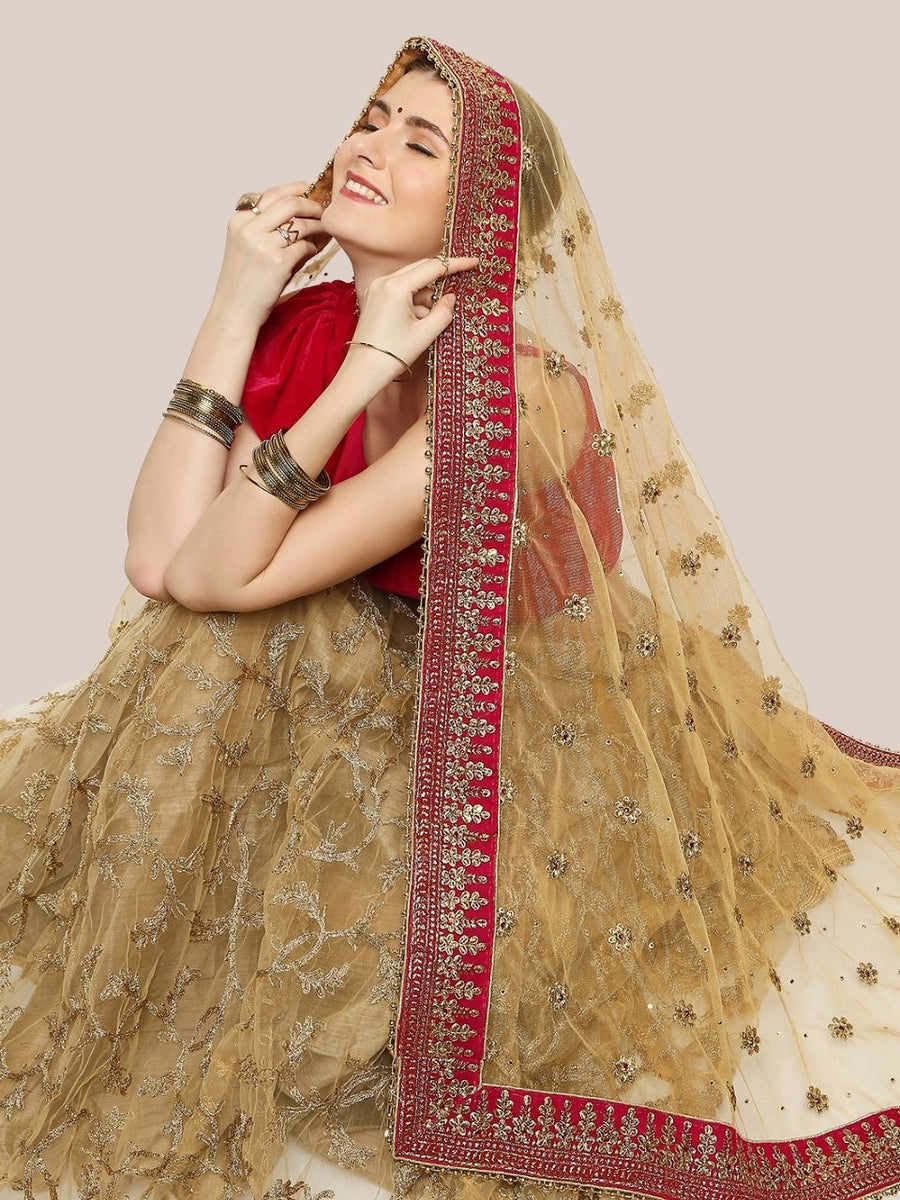 Bridal Wedding Wear Net Dupatta with Heavy Border Dupatta Bazaar