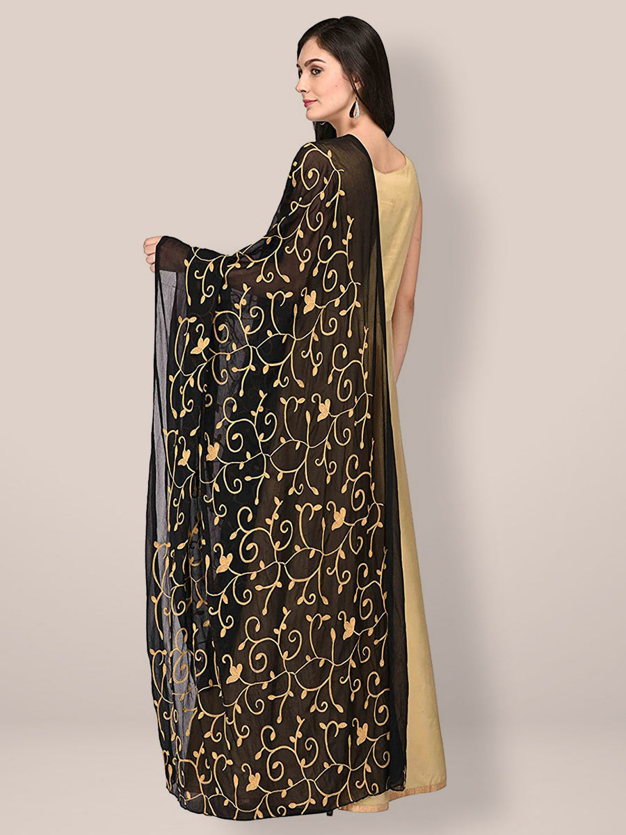 Black Embroidered Chiffon Dupatta with Sequinned