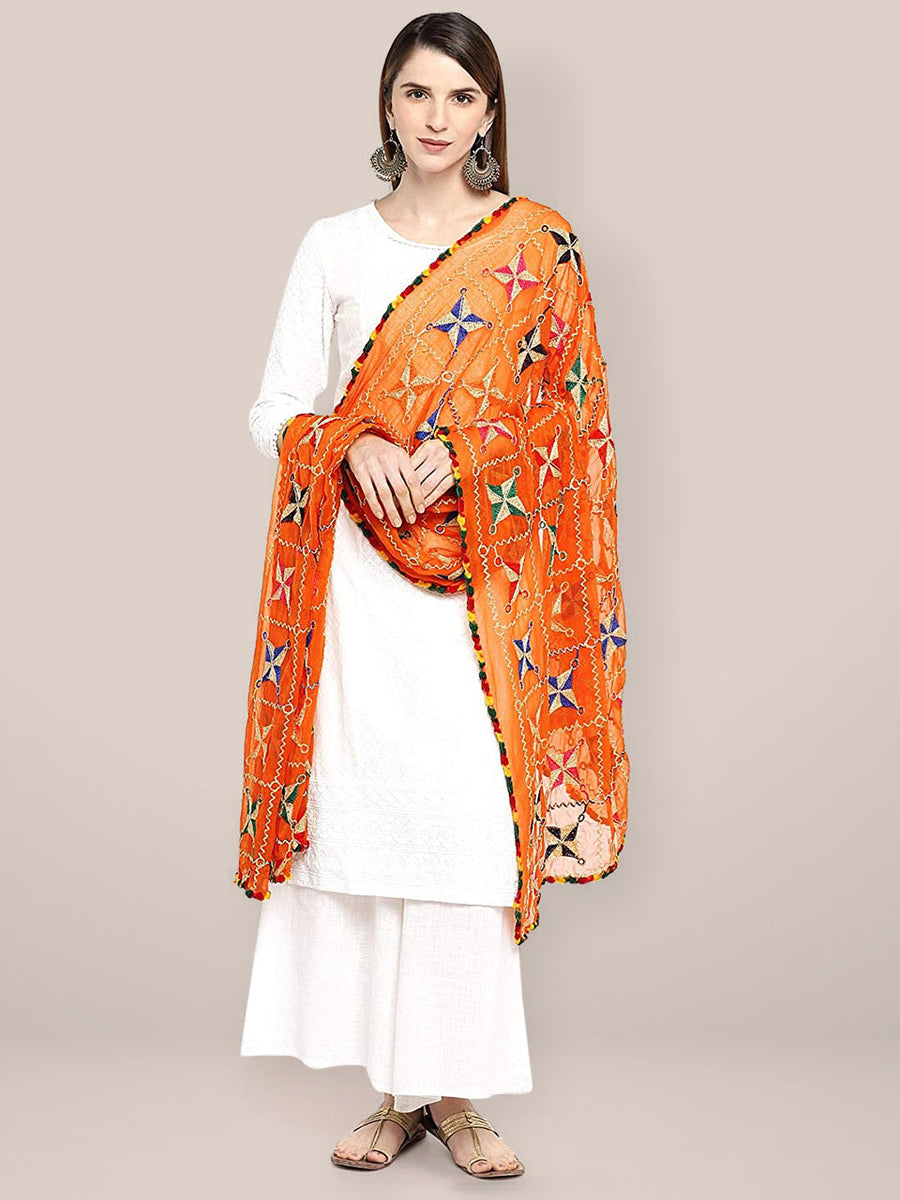 Orange Phulkari Chiffon Dupatta Dupatta Bazaar