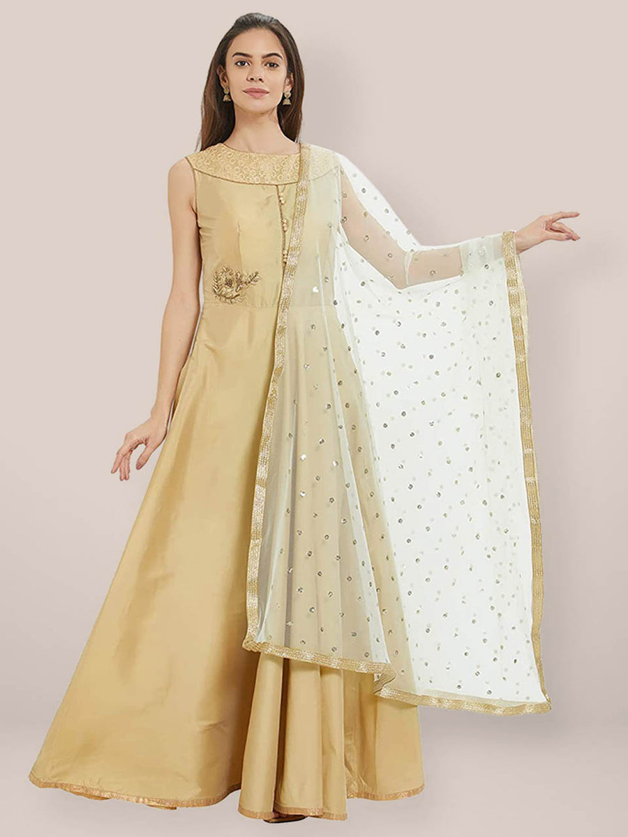 Beige Embellished Net Dupatta main image 0