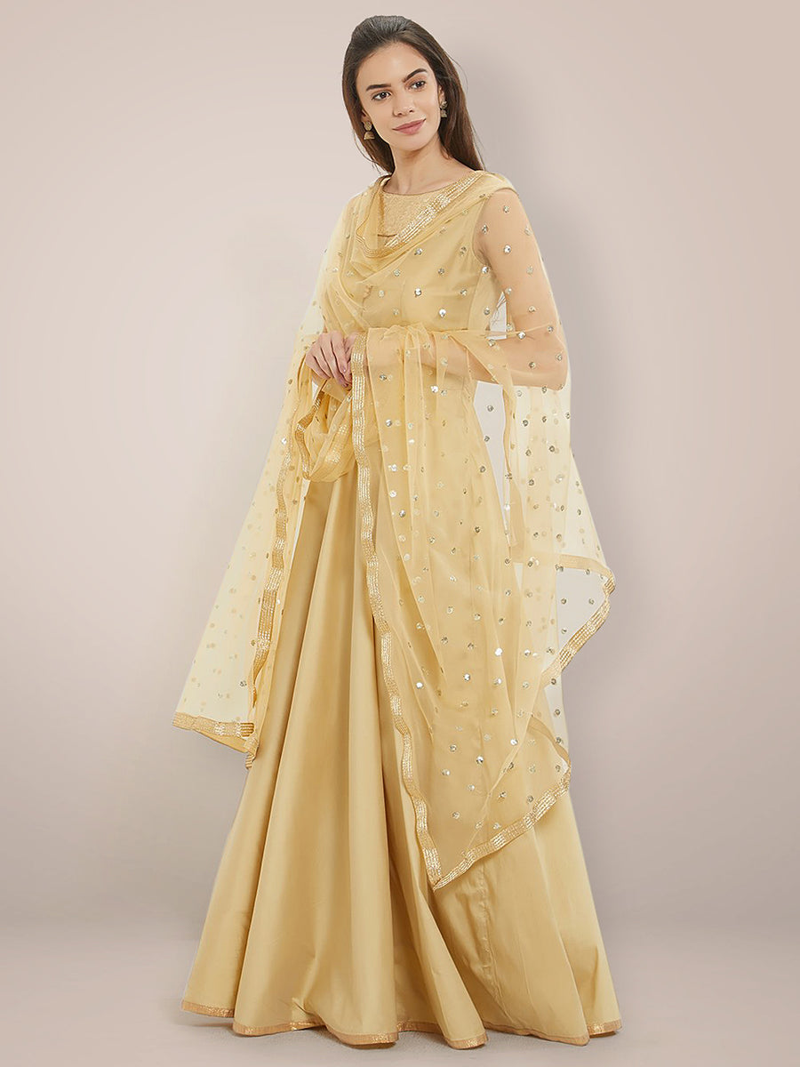 Golden Leaf Embellished Net Dupatta main image 0