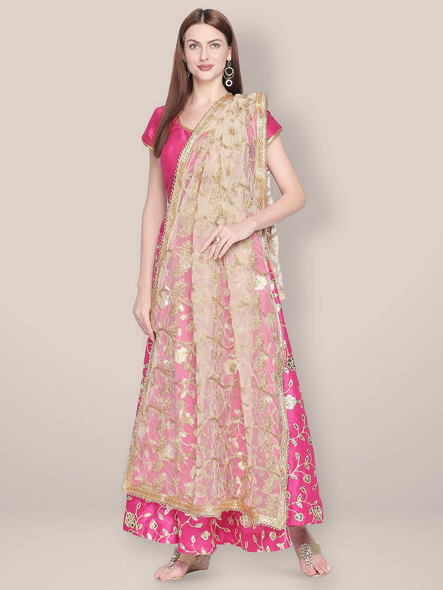 White Golden Embellished Net Dupatta