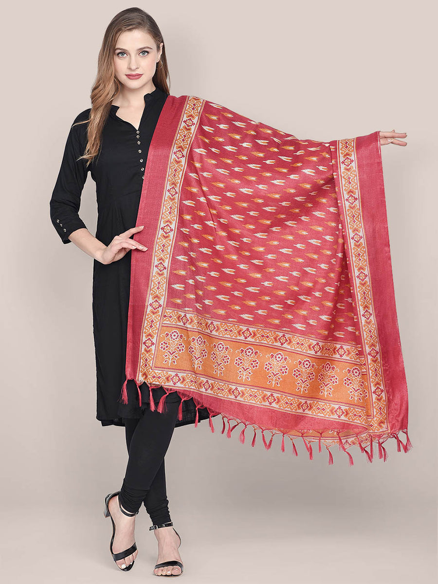 Red Embellished Silk Dupatta main image 1