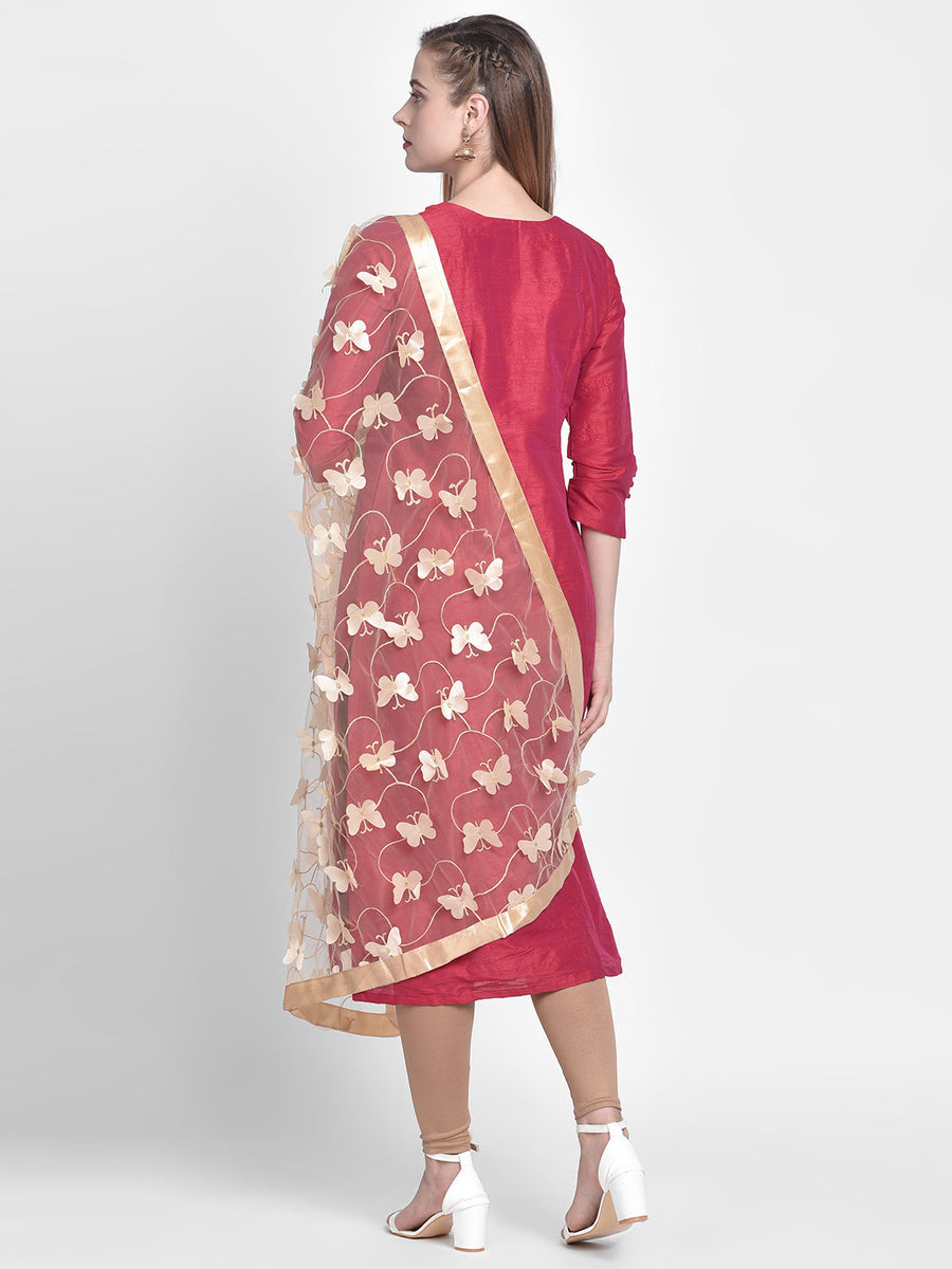 Gold Net 3D Butterfly Dupatta. Dupatta Bazaar