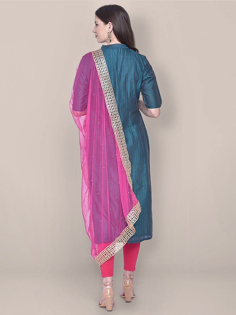 Magenta Embellished Net Dupatta