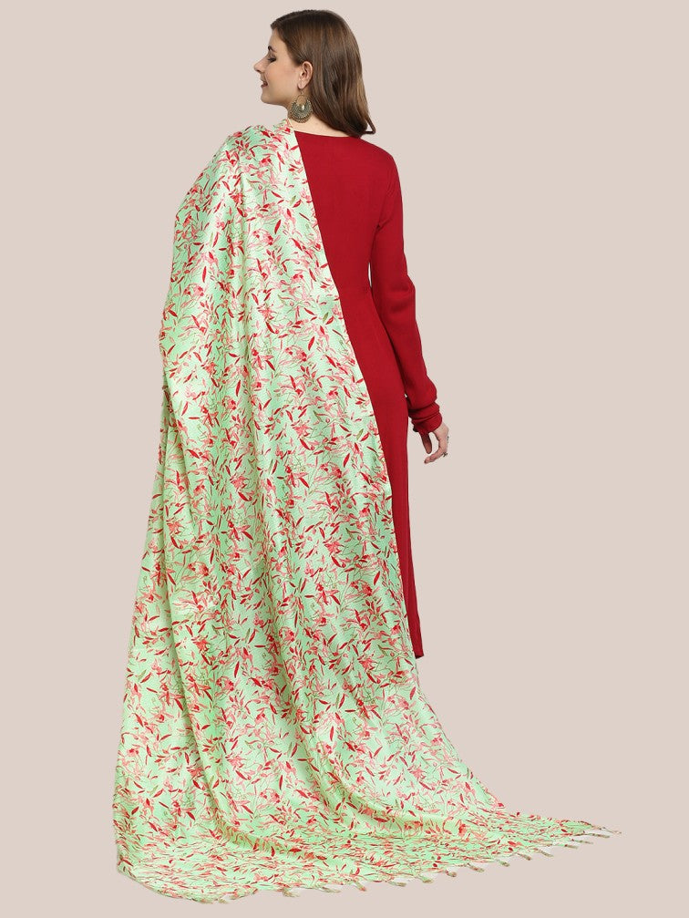 Maroon Leaf Print Silk Dupatta main image 0