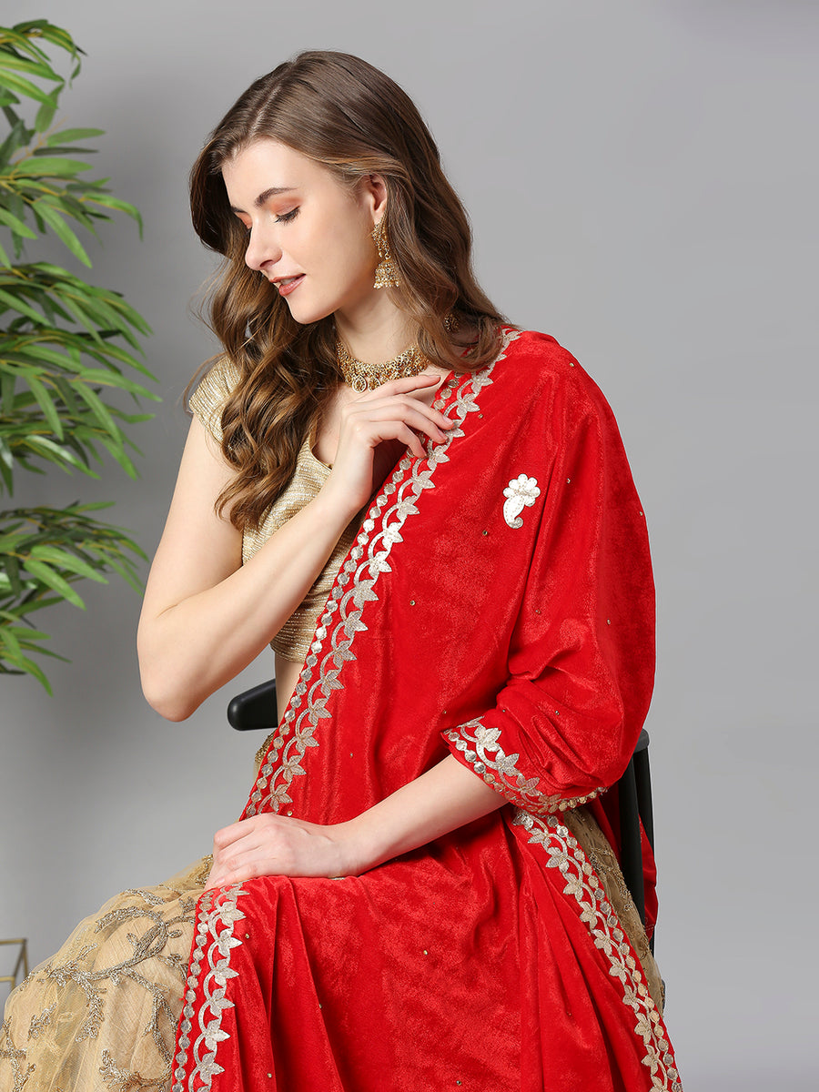 Wine Gotta Patti Velvet Dupatta
