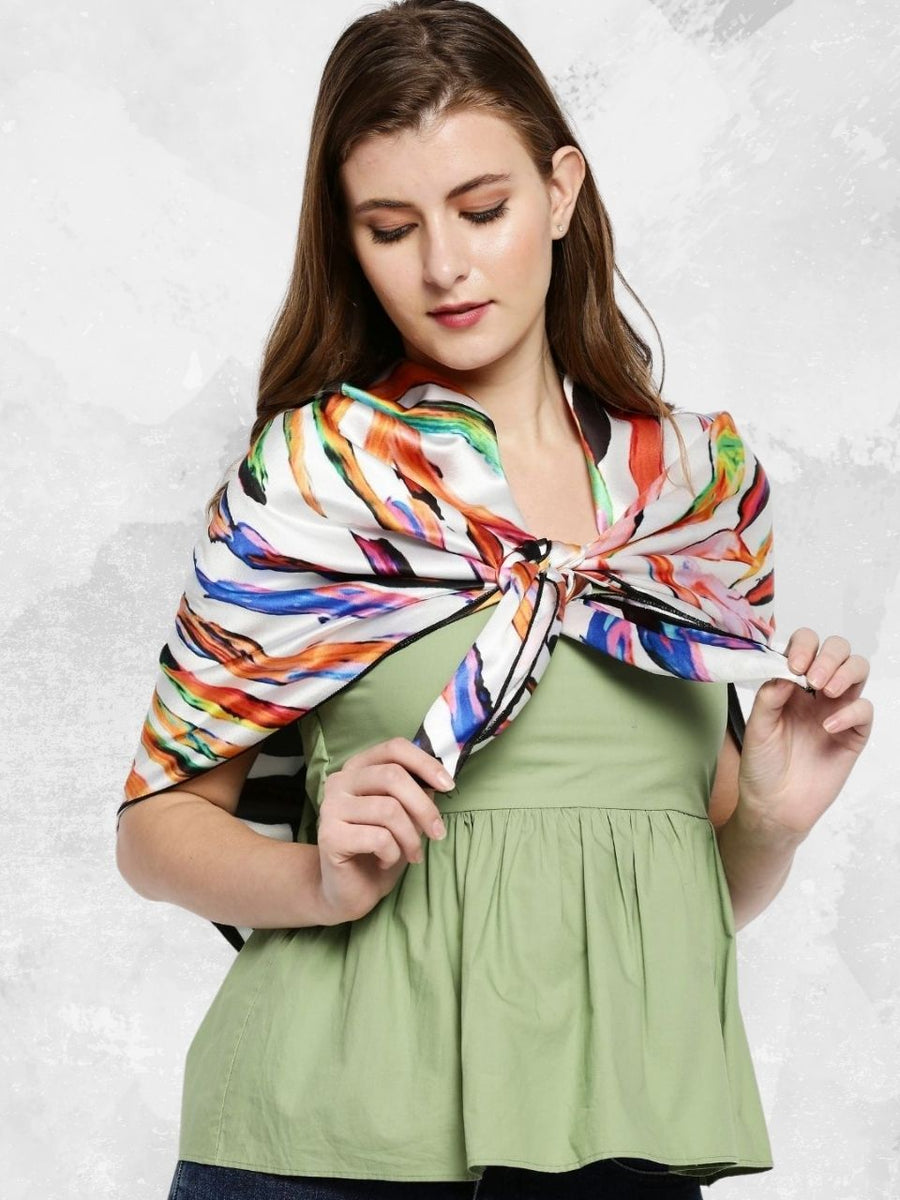 トップス YOSHUYUKI Silk Scarf Patterned Satin Top Printed Square Satin Scarf – Dupatta Bazaar
