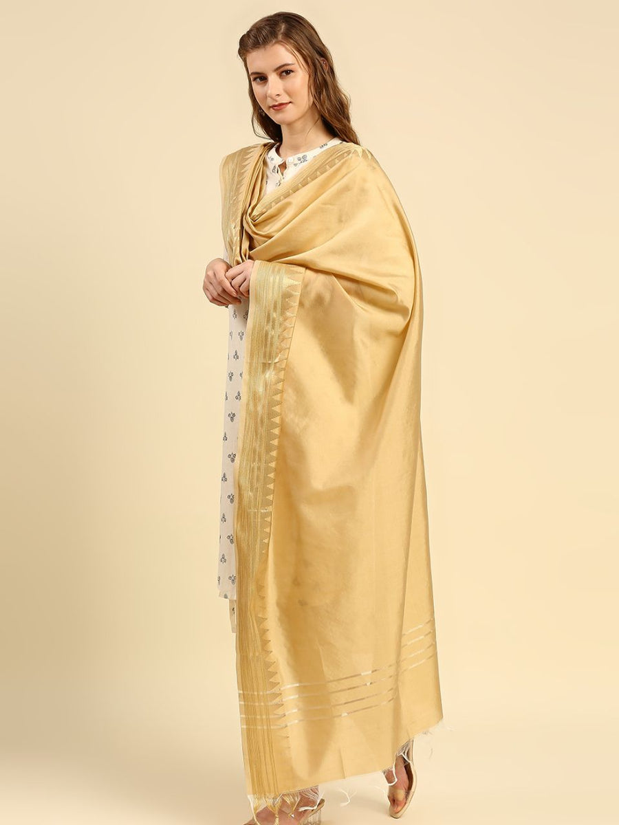 White & Gold Banarsi Silk Blend Dupatta main image 1