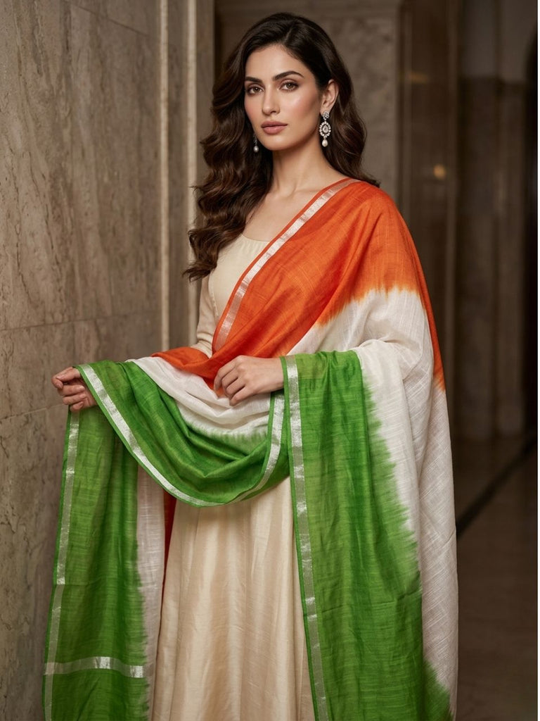 Republic Day Tiranga Tri Colour Cotton Silk Dupatta