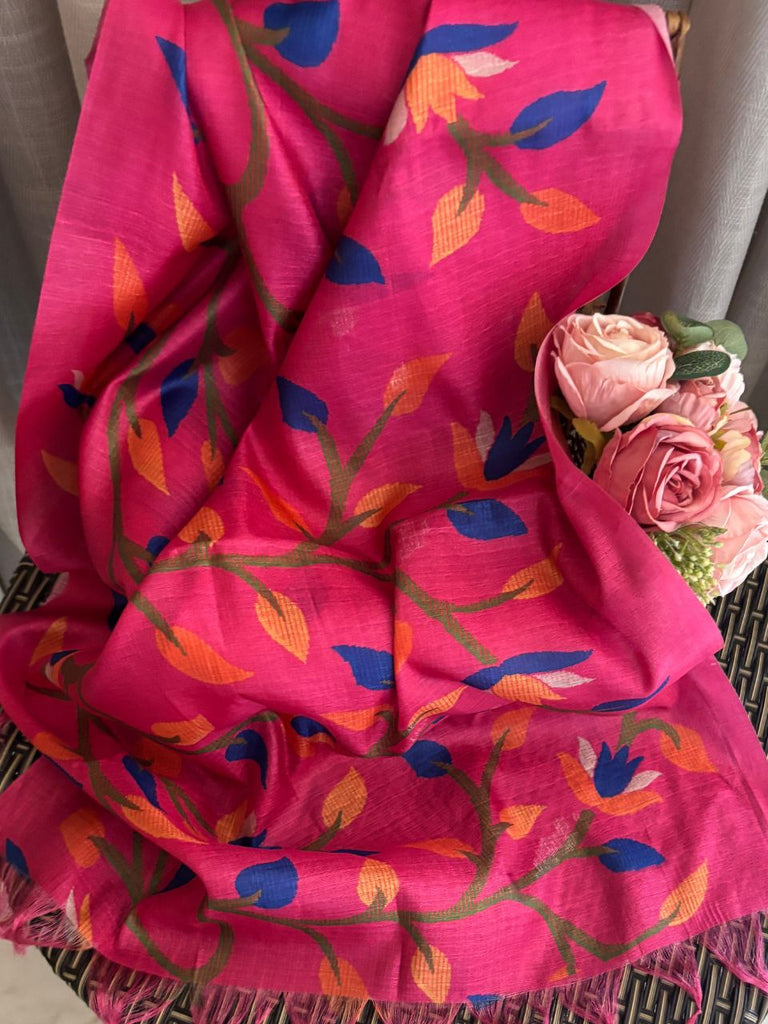 Rani Pink Batik Printed Art Silk Stole/SCARF