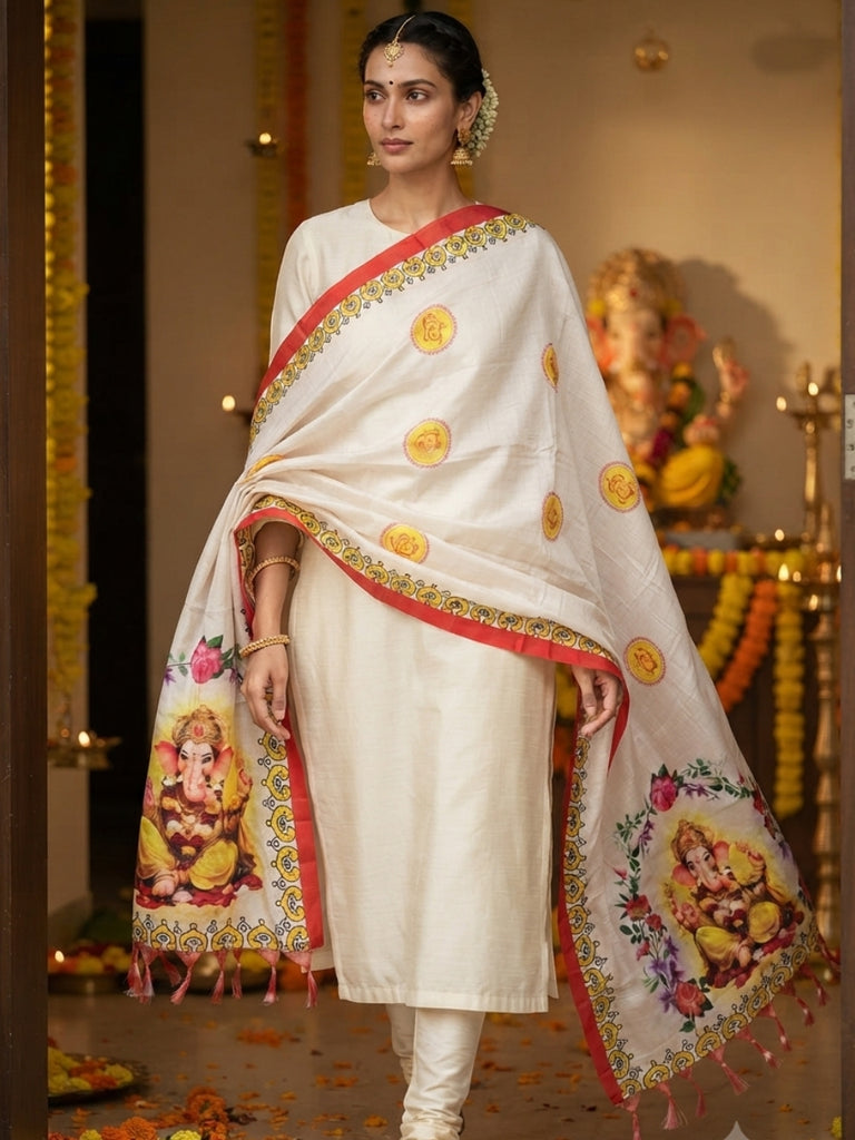 Ganpati Bappa Morya Special Ganesh Chaturthi Khadi Silk Dupatta
