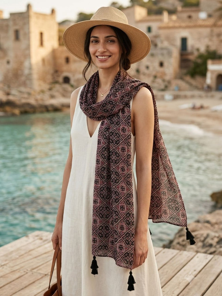 Kalamkari Cotton Printed Pure Mul Cotton Stole/SCARF