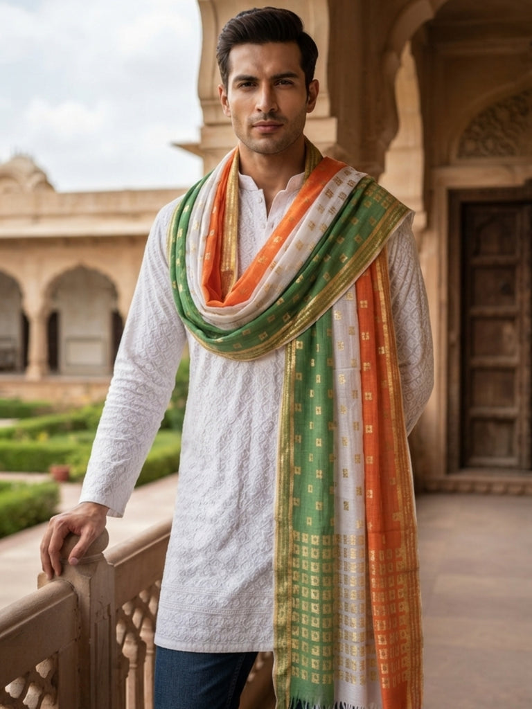 Tri Colour/Tiranga Raschel Poly Net Dupatta