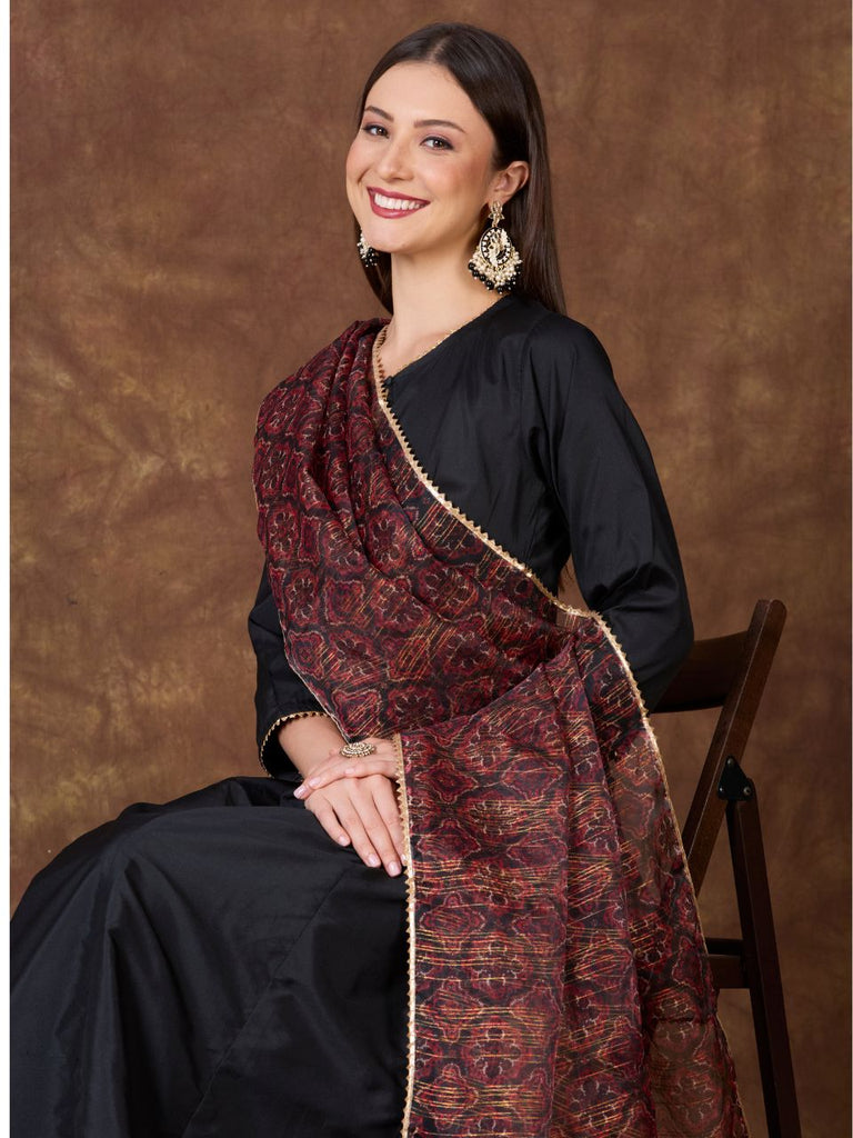 Black Printed Organza Dupatta with Gold Foil Print Lining