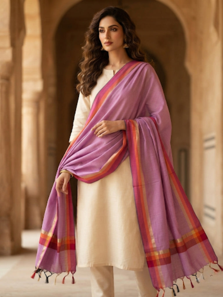 Plum Coloured Chanderi Silk Dupatta