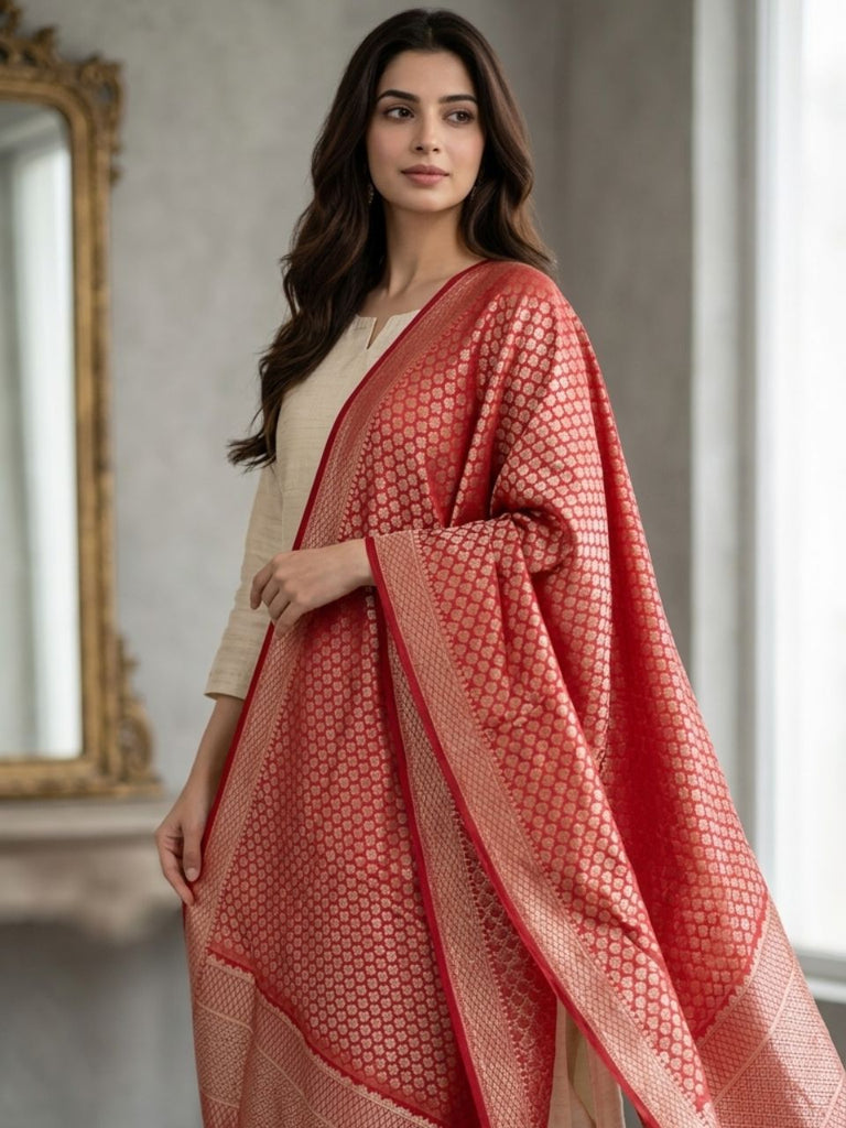 Banarasi Silk Dupatta with Woven Floral Jaal