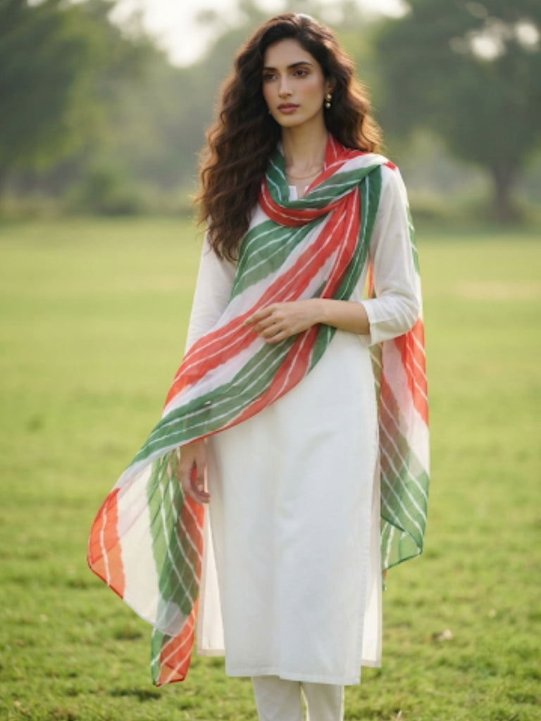 Tri Colour/Tiranga Leharia Printed Chiffon Dupatta