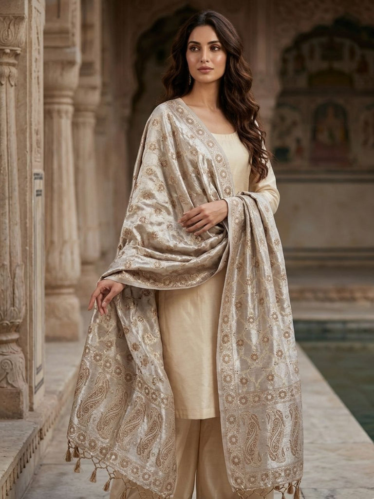 Silver Banarasi Tissue Silk Dupatta