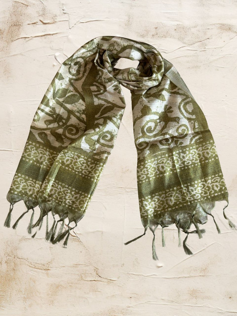 Olive Green Batik Printed Art Silk Stole/SCARF – Dupatta Bazaar
