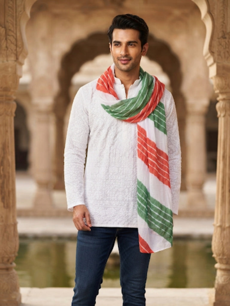 Tri Colour/Tiranga Leharia Printed Chiffon Dupatta