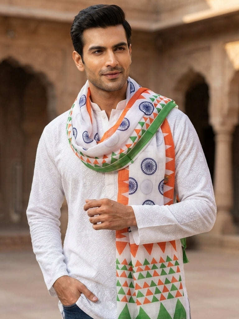 Tri Colour/Tiranga Printed Silk Dupatta