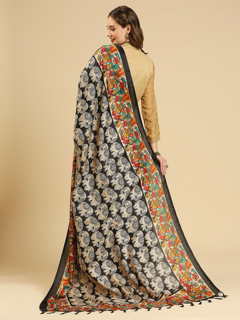 大型 NEW ETHNIC Seidea Print Design WARRIORS OF FASHION No.7 SILK SCARF 53 / MIDNIGHT ONYX — ROZA SF