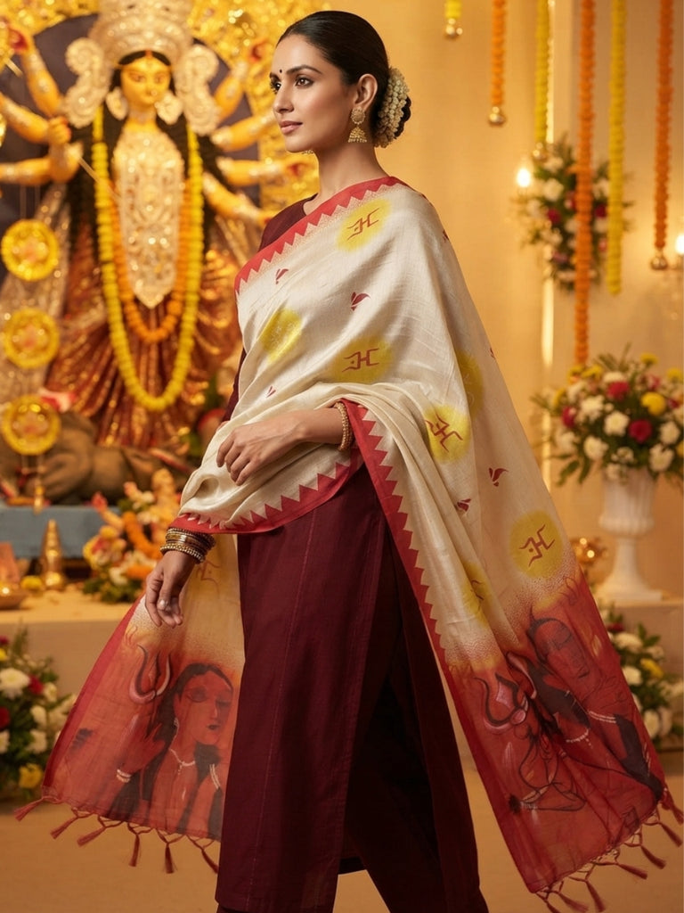 Durga Maa Navratri Durga Ashtami Assam Silk Dupatta
