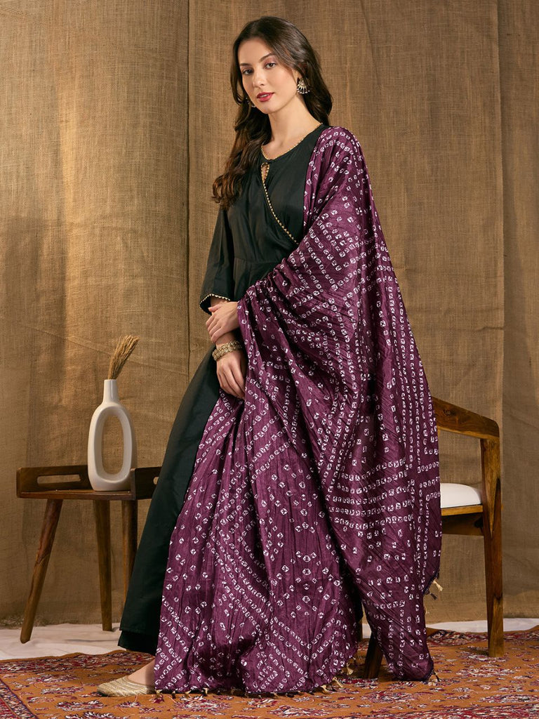Purple Bandhini Printed Art Silk Crushed Dupatta