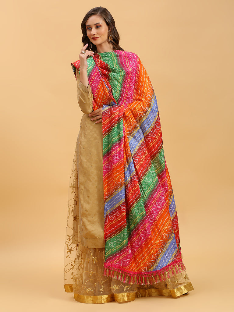 Multicoloured Printed Art Silk Crushed Dupatta