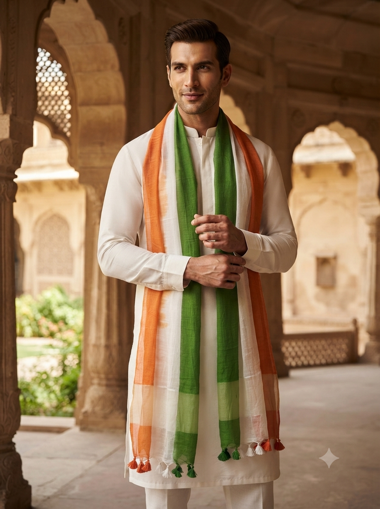 Republic Day Tiranga Tri Colour Linen Blend Dupatta