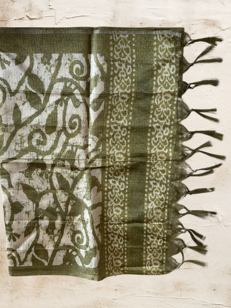 Olive Green Batik Printed Art Silk Stole/SCARF – Dupatta Bazaar