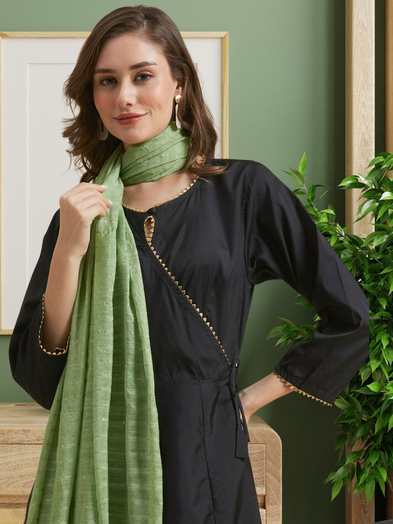 Sage Green Sequined Cotton Silk Dupatta