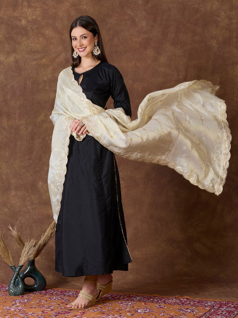 Sequinned Gold Viscose Tissue Silk Dupatta