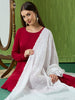 White Embroidered Pure Kota Cotton Dupatta with Scallops