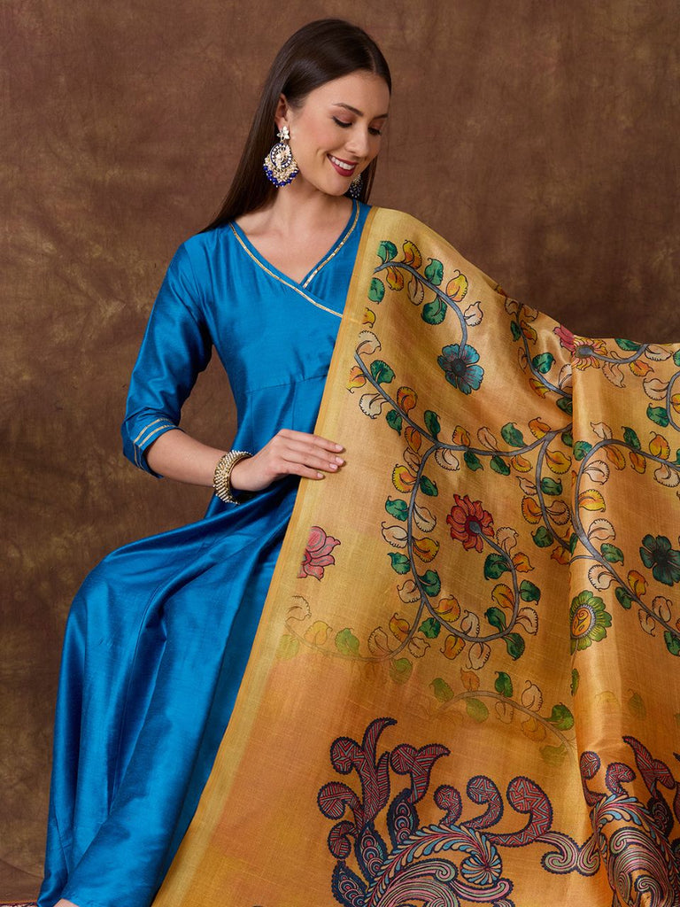 Ethnic Pichwai Printed Yellow & Multi Assam Silk Dupatta