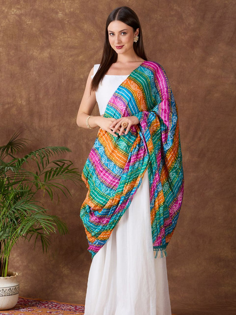 Multicoloured Printed Art Silk Crushed Dupatta