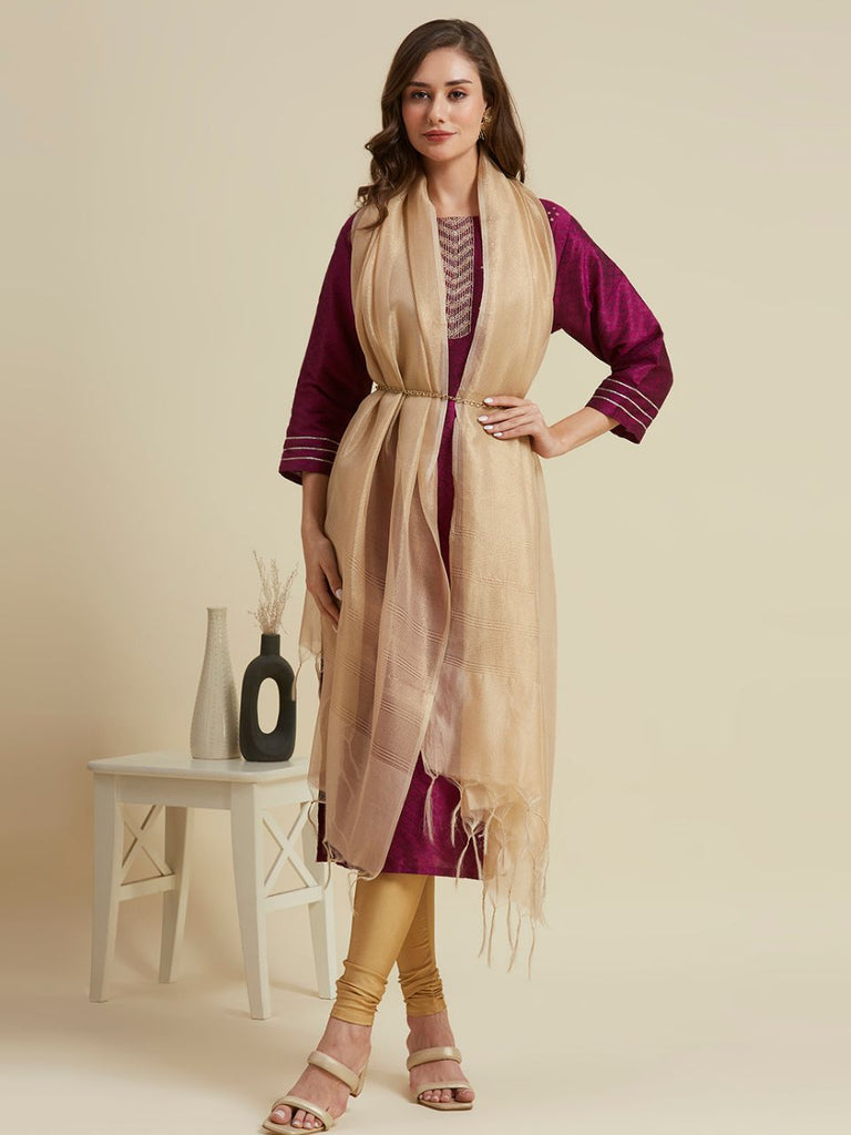 Gold Banarasi Self Designed Tissue Dupatta