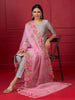 Pink Embroidered Pure Kota Cotton Dupatta with Scallops