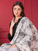 Off White & Black Embroidered Chanderii Dupatta with Floral Embroidery