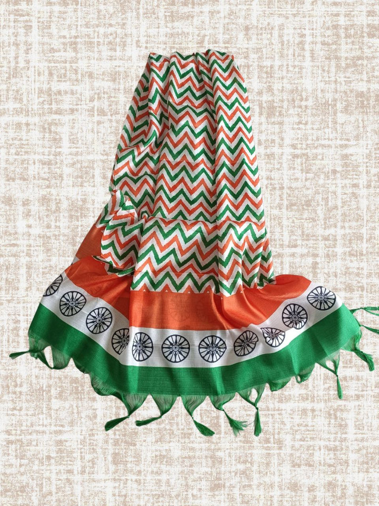 Tri Colour/Tiranga Zig Zag Printed Silk Dupatta