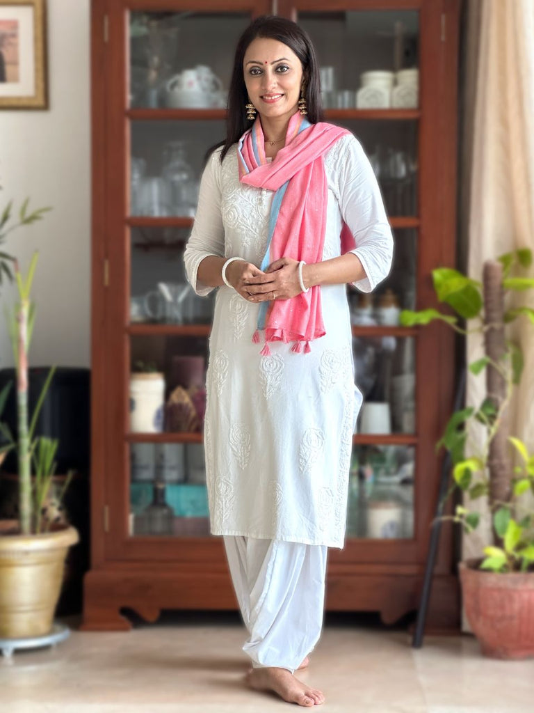 All over Sequins Contrast Border Pink Stole