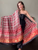Modal Silk handblock Printed Maroon Ajrakh Dupatta with Floral Gold Border